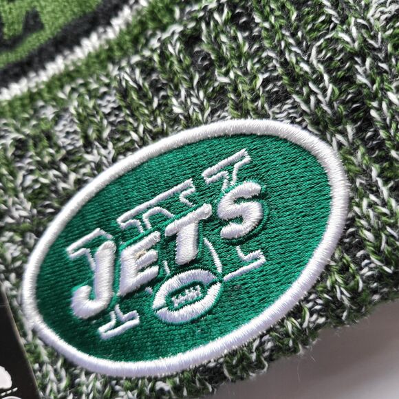 NWT New York Jets Army Green Sports‎ Knit Pom Beanie Fleece Lining OSFA Unisex - Picture 2 of 6